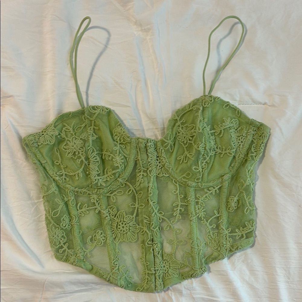 Zara Green Embellished Sleeveless Bodysuit